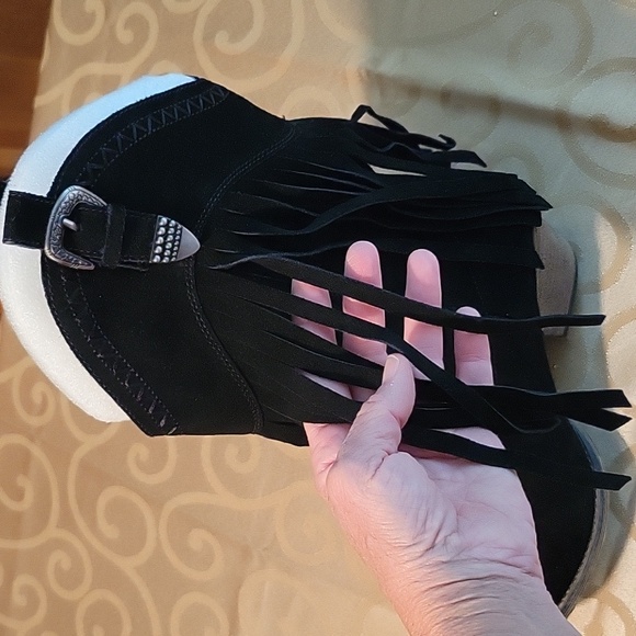 Suede black fringe cowboy boots - Picture 2 of 7